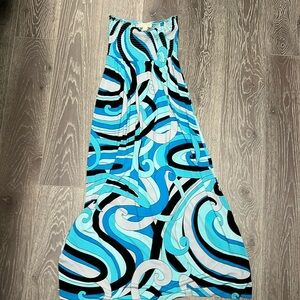 Michael Kors XS Strapless Maxi Dress – Blue Abstract Print